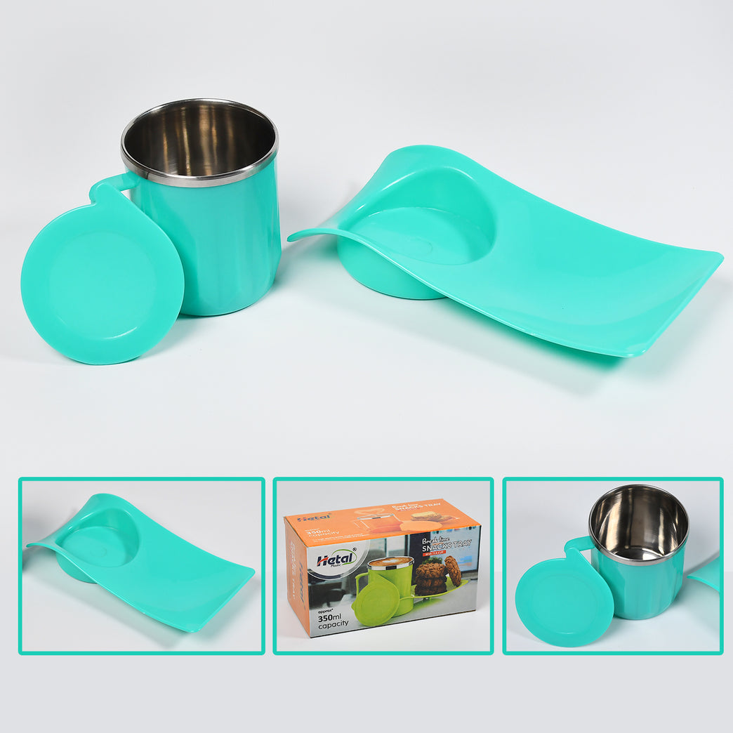 2851 Snacks Tray Inside Steel Cup 350ml Break Time Tray For Kids Home Use