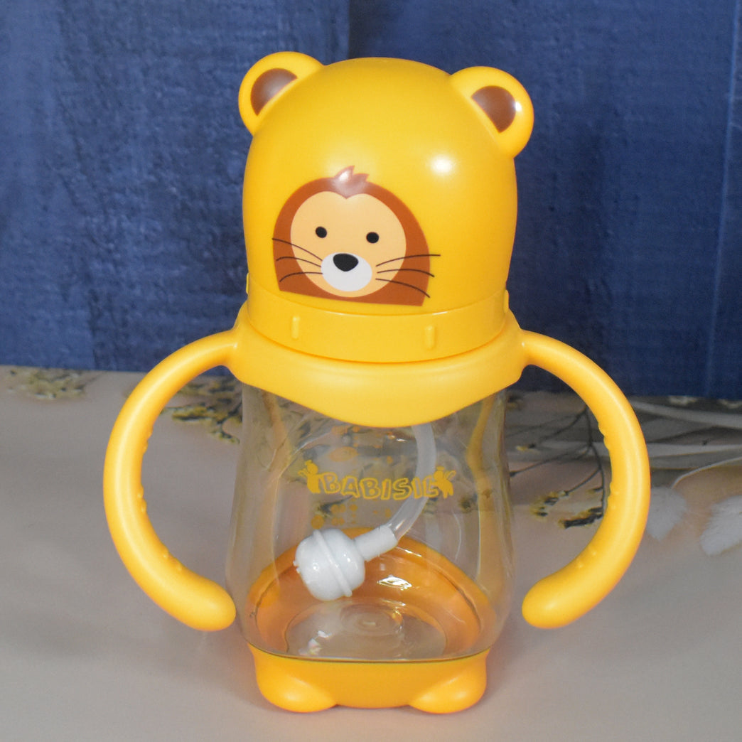 Baby Feeding Bottle With Handles Straw (Mix Design Size Color 1 Pc)