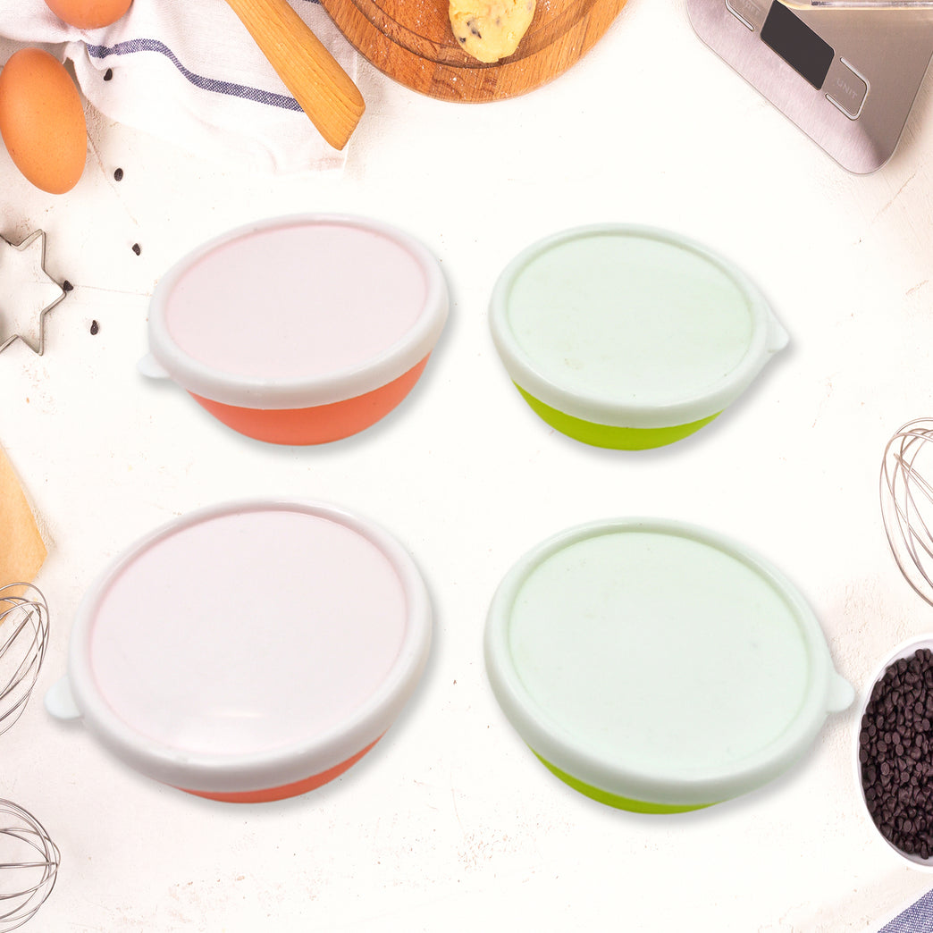 5558 Multipurpose Small Round Plastic Bowl Katori With Lid Microwave Safe Reusable Lightweight Bowl Dishwasher Safe Chutney Bowl (4 Pcs Set)
