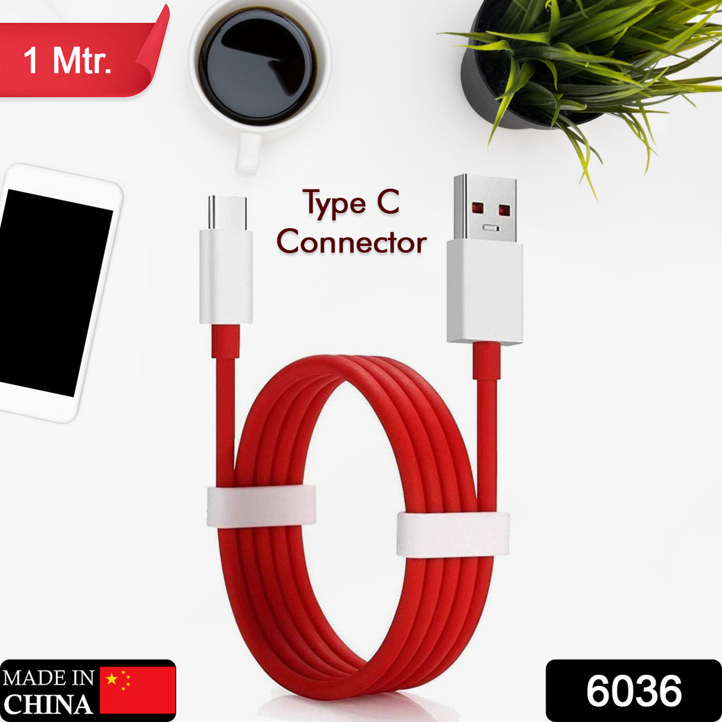 6036 Unique Type C Dash Charging Usb Data Cable Fast Charging Cable Data Transfer Cable For C Type Mobile Use 1 Meter ( Red )