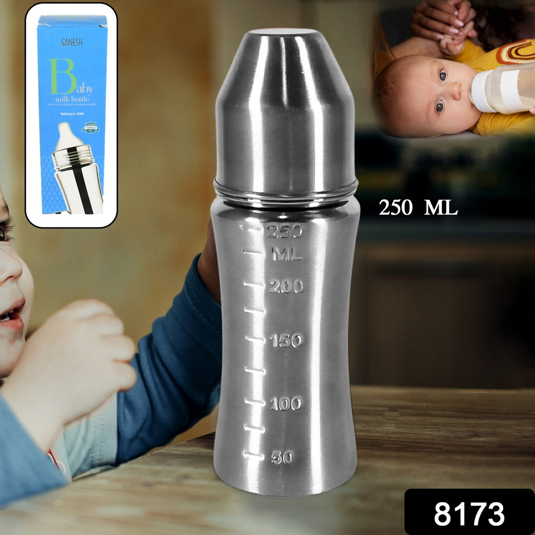 8173 Ganesh Stainless Steel Baby Feeding Bottle Milk Bottle For New Born Infants Toddler Up To 3 Years Bfa Free (250 Ml Approx)