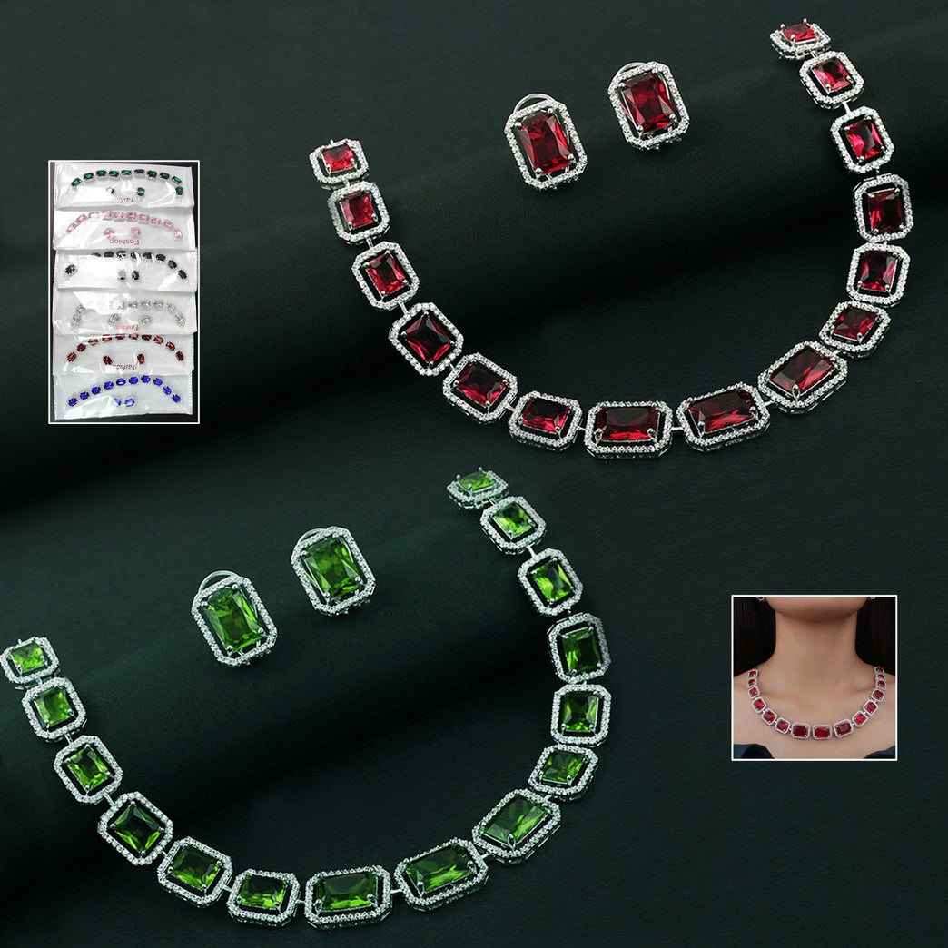 Diamond Necklace And Earrings Set (1 Set Mix Color)