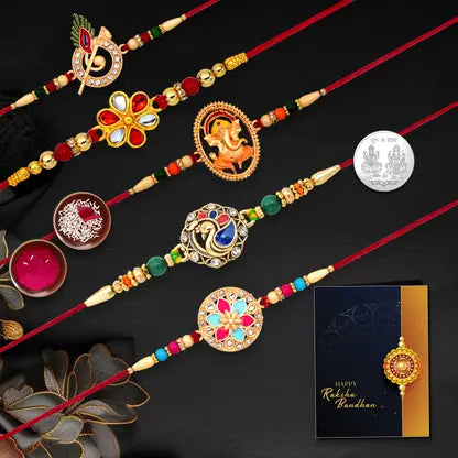 Set Of 8 Designer Rakhis For Brother Traditional And Modern Handcrafted Rakhi Combo With Greeting Card And Roli Chawal