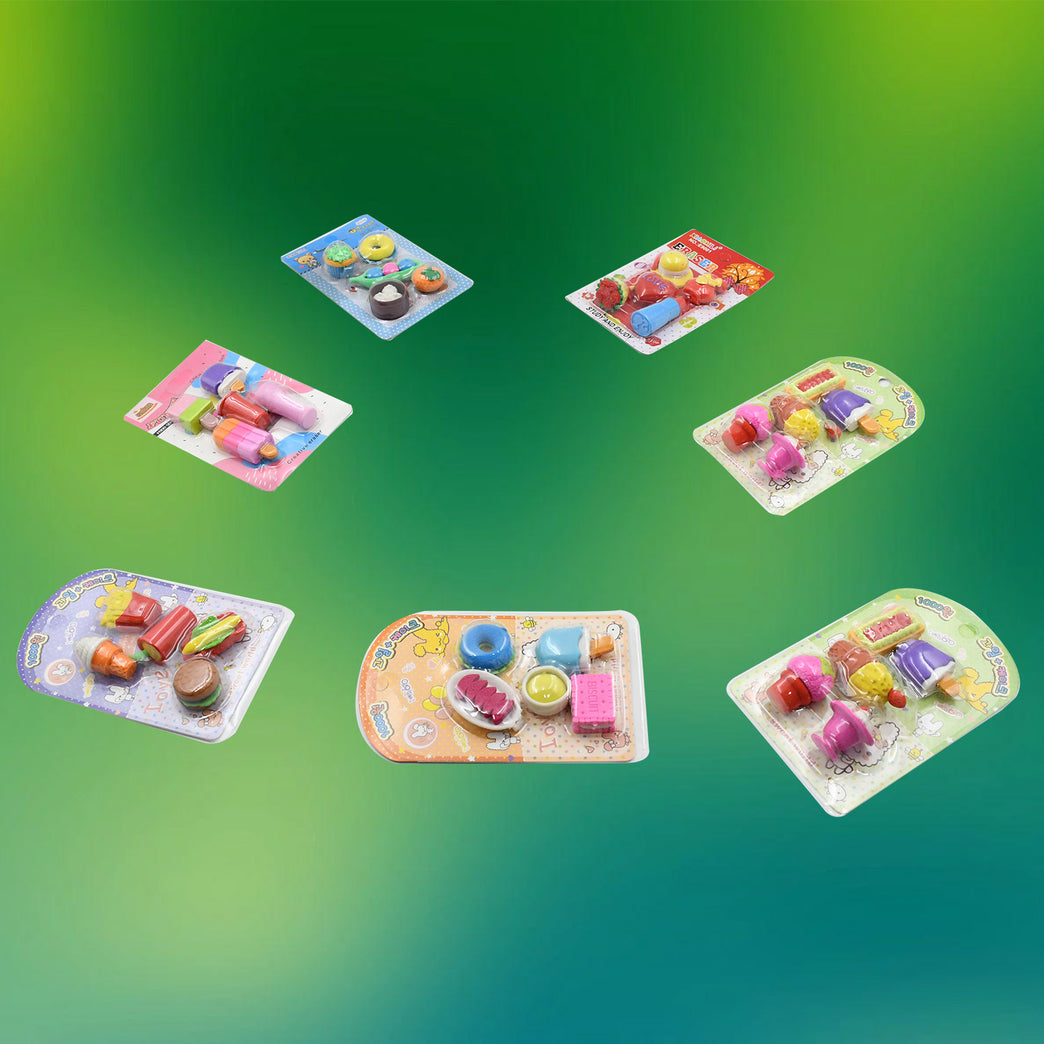 4392 Mix Design 1set Fancy Stylish Colorful Erasers For Children Different Designs Mix Eraser Set For Return Gift Birthday Party School Prize (1set 5pc)