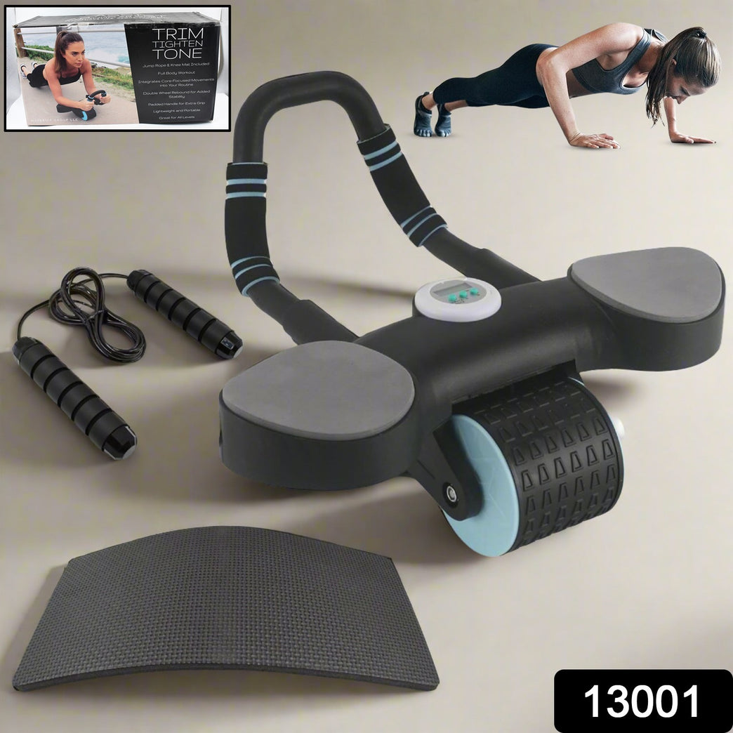 Abdominal Wheel Roller Widened Elbow Support Roller With Timer Skipping Rope (1 Set)