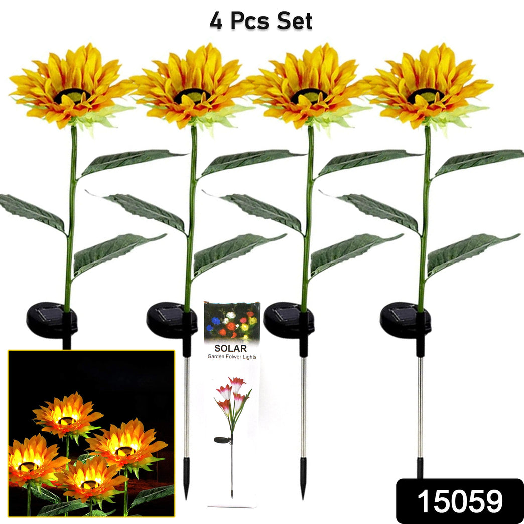 Garden Solar Sunflower Outdoor Led Light Inserted Ground Simulation Plant (4 Pcs Set)