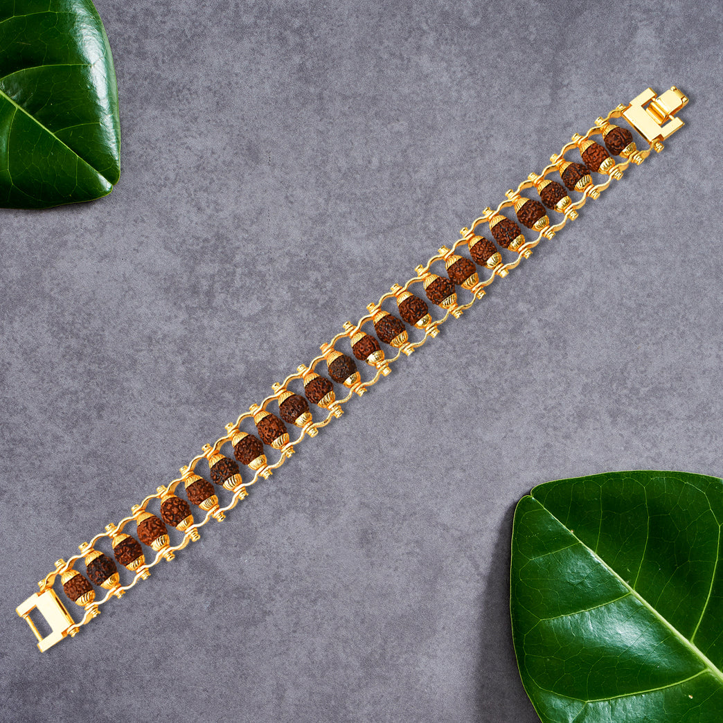 Rudraksha Rakhi For Brother Golden Modern Rudraksha Bracelet Rakhi (1 Pc)