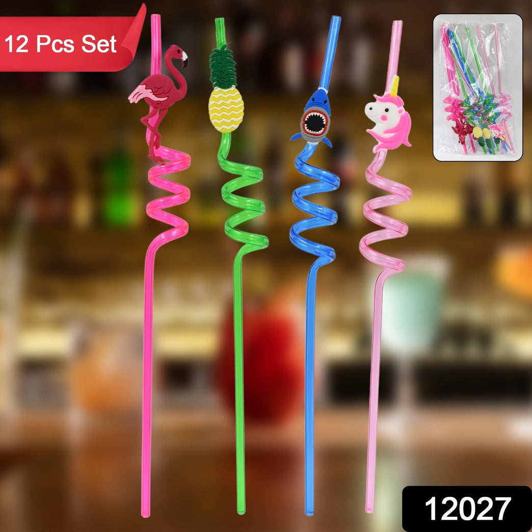 Childrens Plastic Straws Reusable Plastic Straws (12 Pcs Set Mix Design)