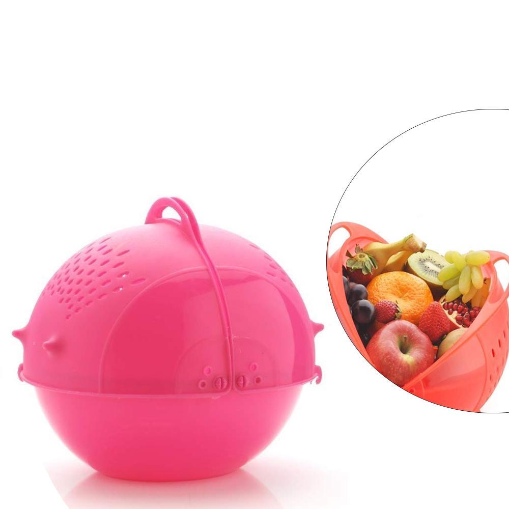 2145 Plastic Revolving Multi Functional Rice Vegetable Fruit Wash Basket Bowl (Multi Colour)