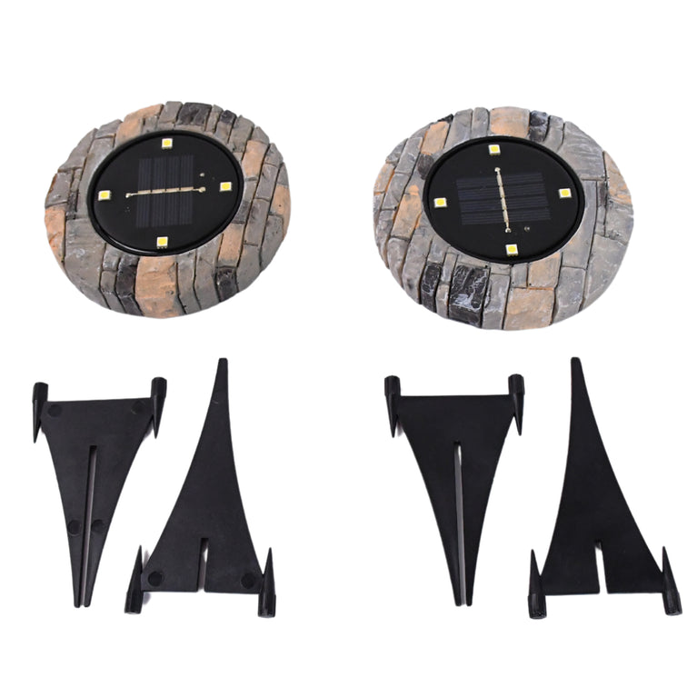 Disk Lights Slate Heavy Duty Outdoor Solar Pathway Lights 4 Led (2 Pc)