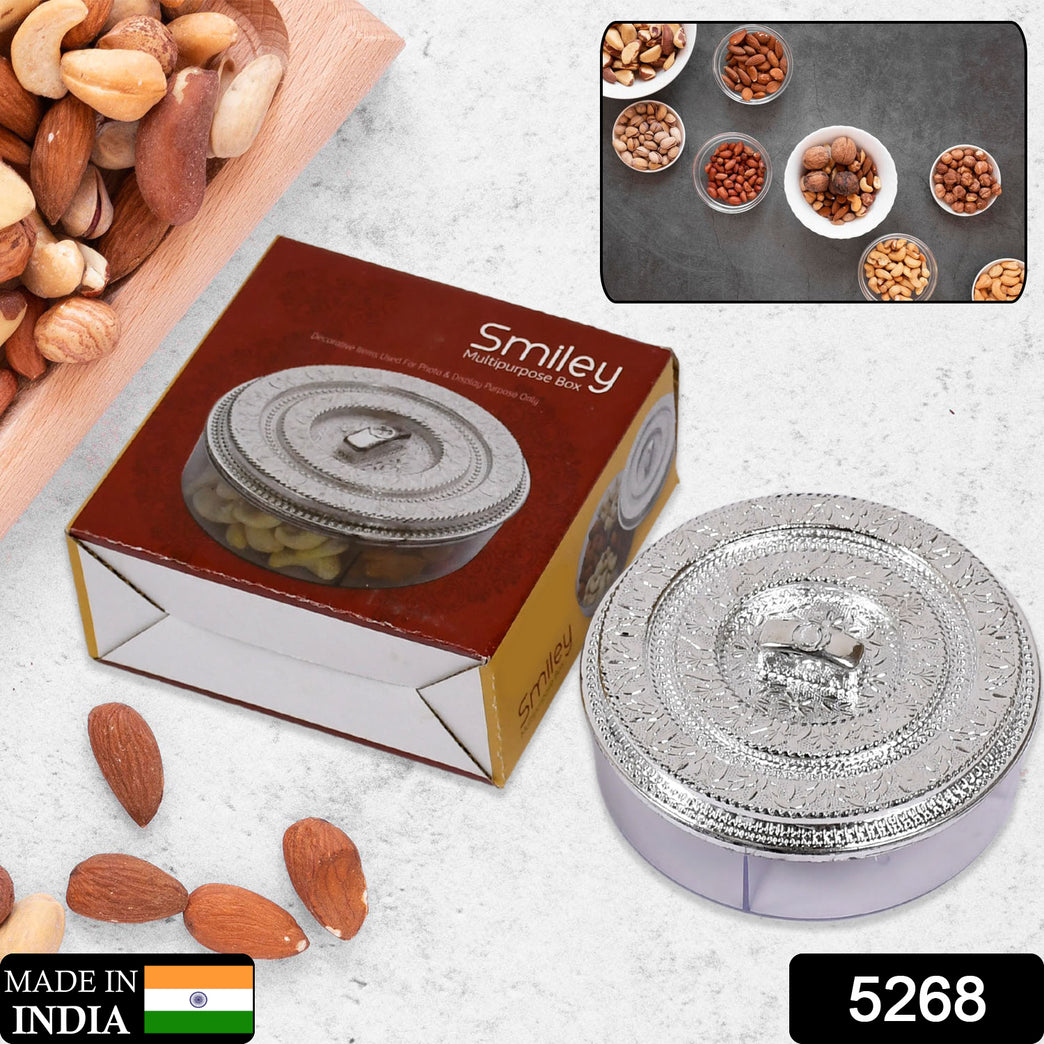 5268 Round Smiley Multi Purpose 4 Compartment Box For Home Kitchen Use