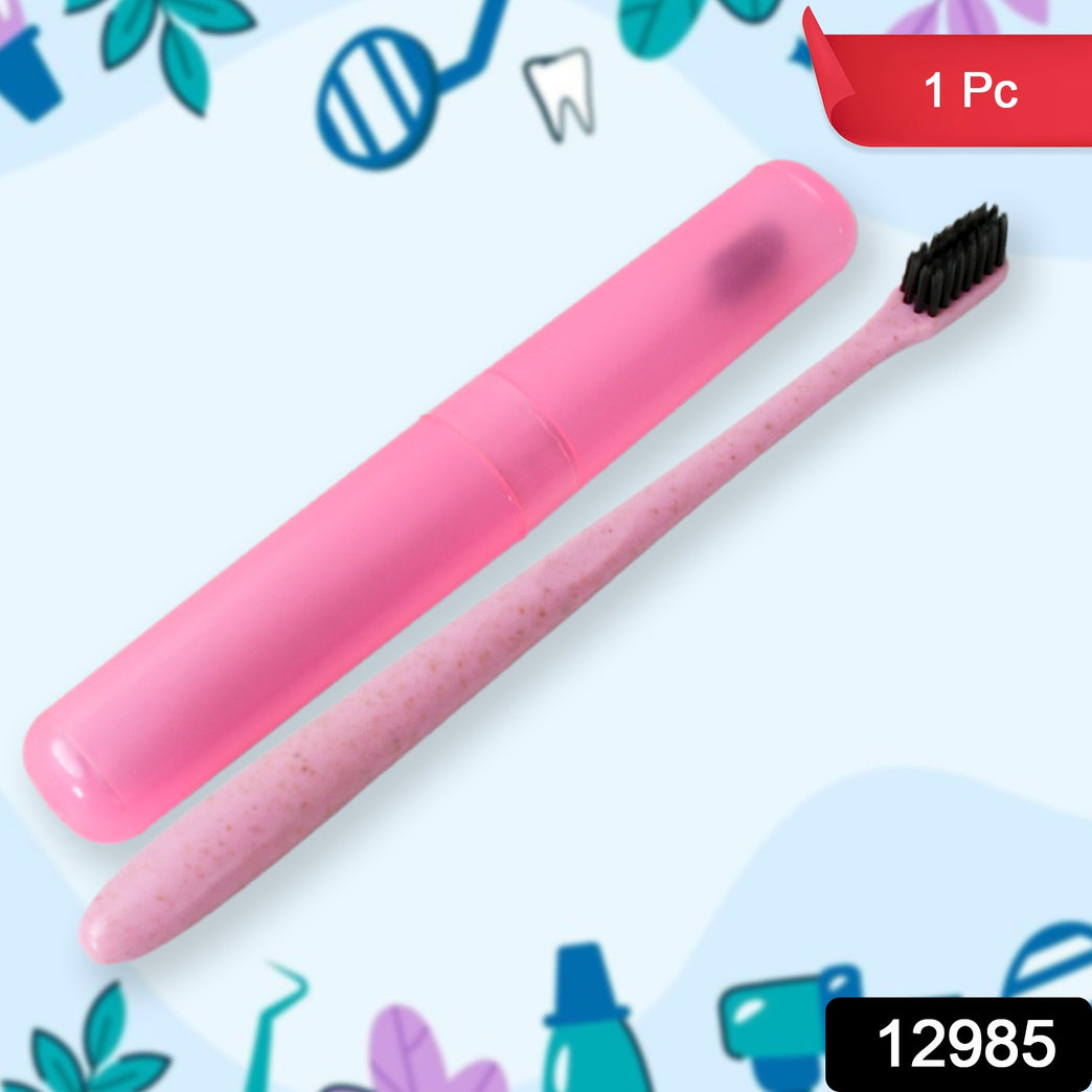 12985 Soft Toothbrush With Toothbrush Cover Cleaner Scraper For Men And Women Kids Adultsplastic Toothbrush Cover Case Holder (1 Pc Mix Color)