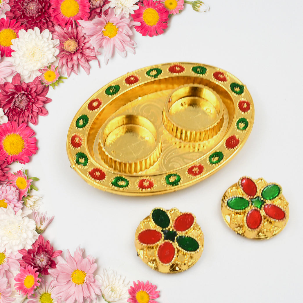 Oval Shape Special Puja Thali (1 Pc Mix Design)