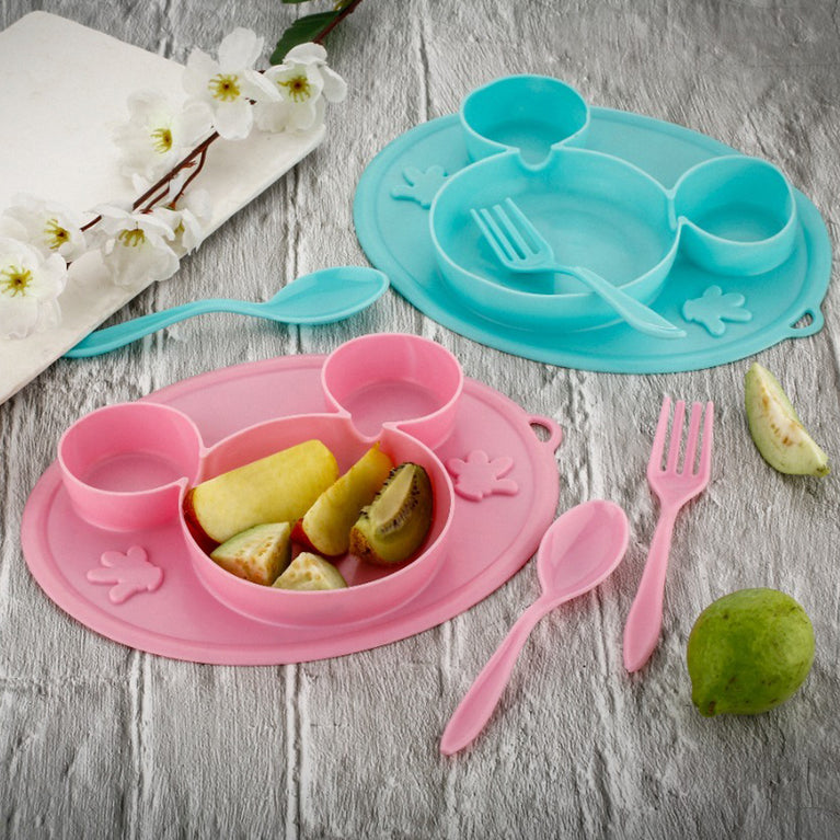 5209 Silicon Micky Plate And 1 Spoon 1 Fork Card Paking ( 1 Pc Product)