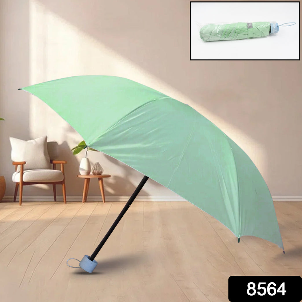 8564 3 Fold Manual Open Umbrella Windproof Sunproof Rainproof With Sturdy Steel Shaft Easy To Hold Carry Umbrella For Women Men Kids (1 Pc)