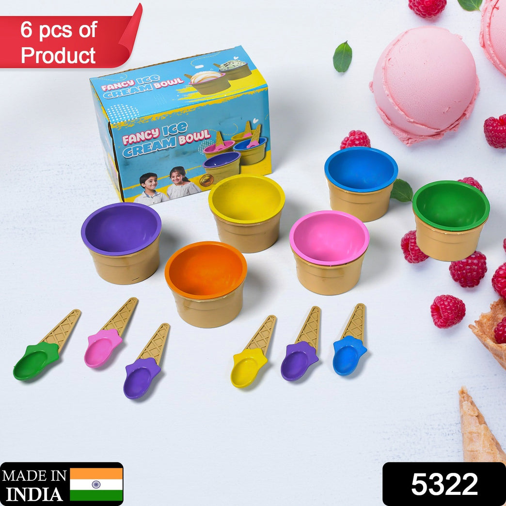 5322 Ice-cream Waffle Spoon Bowel Cup Set Premium Ice Cream Set Ice-cream Bowel With Spoon 6 Units Couple Bowl Set Color Box
