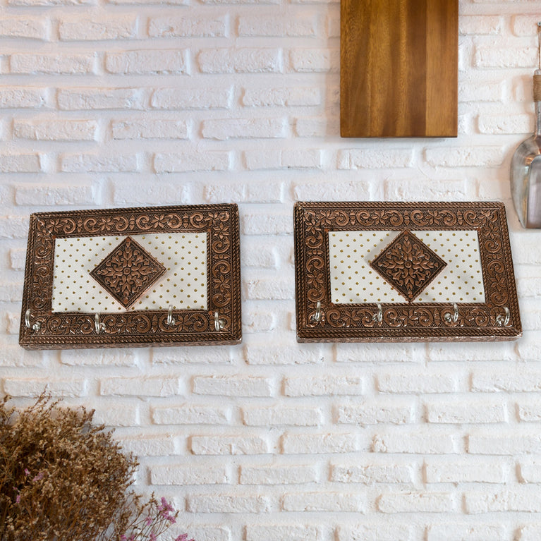7598 Handicraft Meenakari Wooden Keyholder Wall Hanging Key Holder Style For Your Home Decor Gift Keys Stand For Entryway Kitchen Office Bedroom Decorative Keys Organizer Keyholder (2 Pc Set)