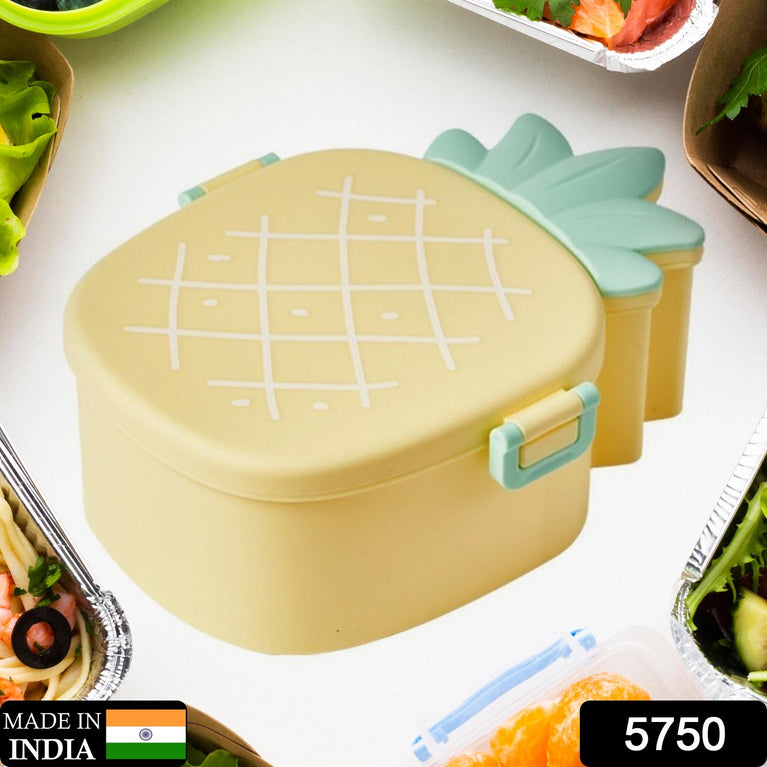 5750 Kids Lunch Box Cute Pineapple Shaped Bento Box With Fork Spoon Snack Candy Container Microwave Portable Office Lunch Box (1 Pc With Spoon Fork)