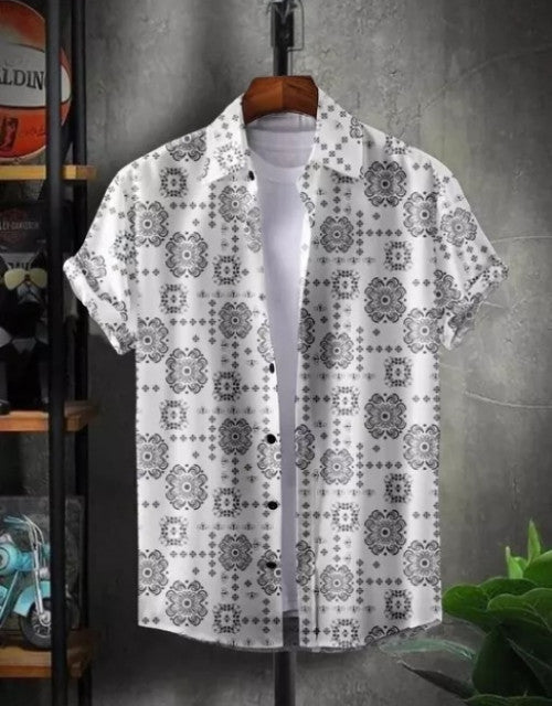 Men Regular Fit Printed Ribbed Collar Casual Shirt