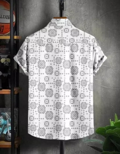 Men Regular Fit Printed Ribbed Collar Casual Shirt