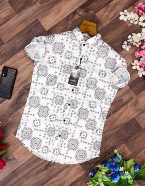 Men Regular Fit Printed Ribbed Collar Casual Shirt