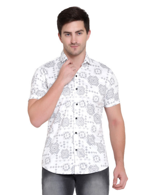 Men Regular Fit Printed Ribbed Collar Casual Shirt