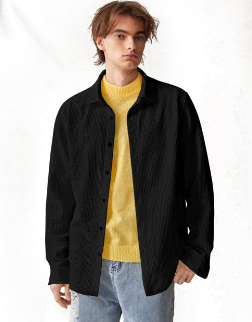 Men Regular Fit Shirt with Spread Collar