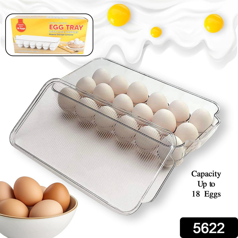 Plastic 18 Cavity Egg Storage Box Or Egg Trays For Refrigerator With Lid Handles High Quality Rectangular Egg Tray Box For 18 Egg (1 Pc)