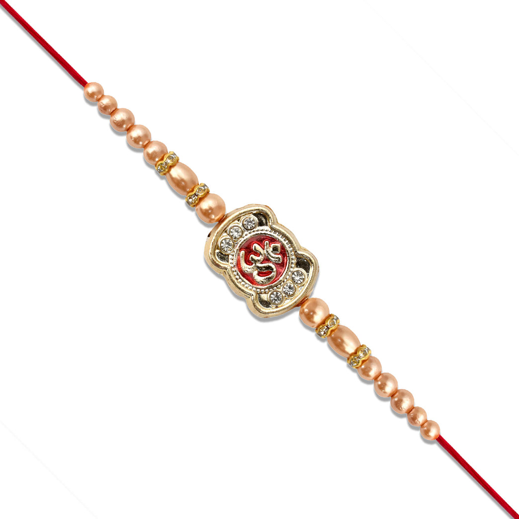 Om Rakhi With Stone Embellishments Golden Beads