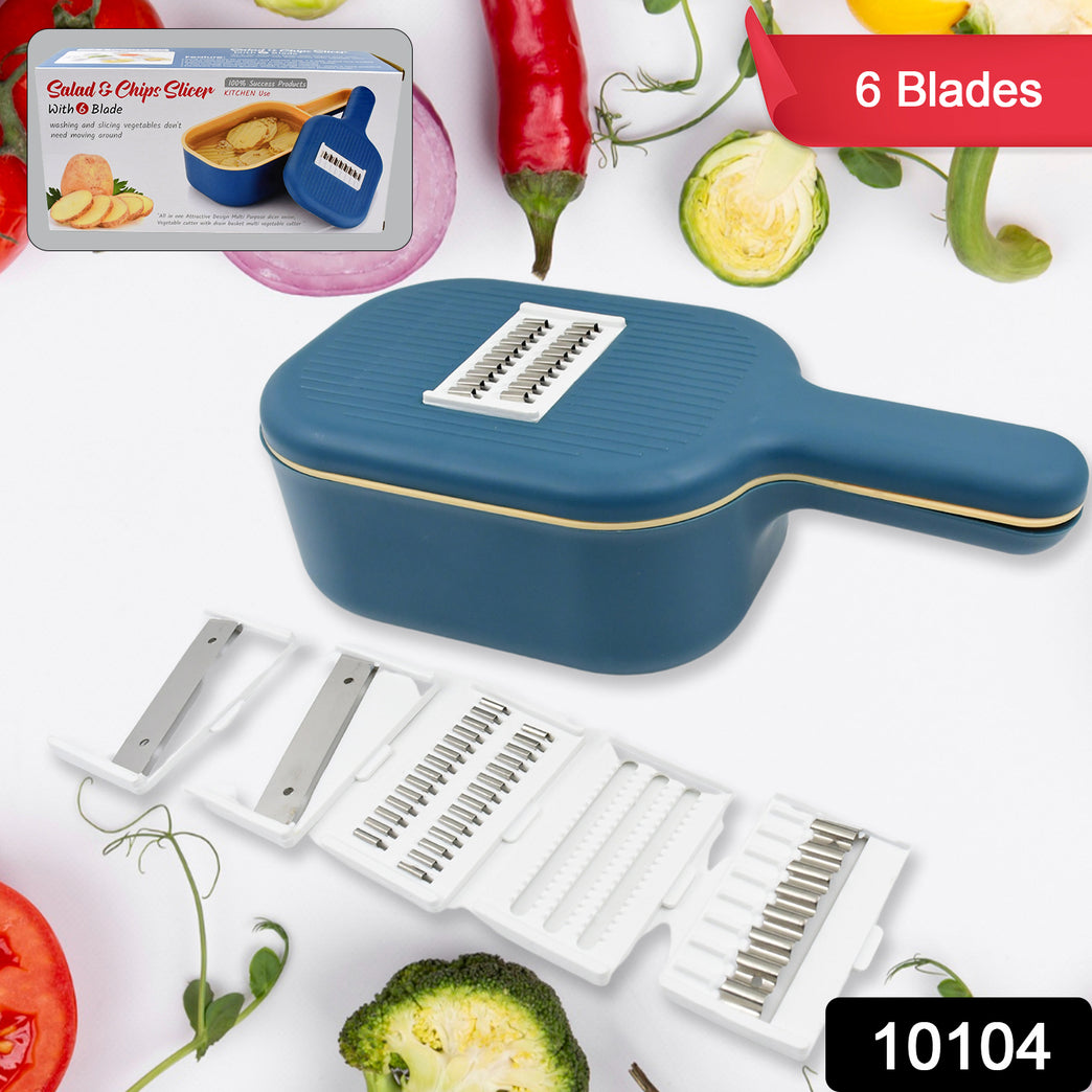 Vegetable Slicer Cutter - 6 Blades Kitchen Accessories Tools Appliances With Container Handle (1 Set)