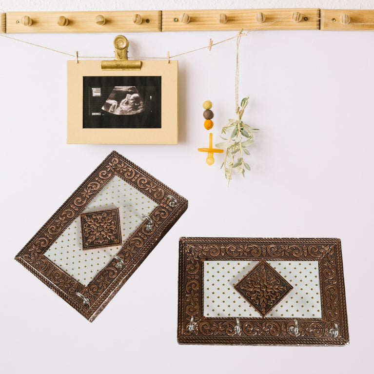 7598 Handicraft Meenakari Wooden Keyholder Wall Hanging Key Holder Style For Your Home Decor Gift Keys Stand For Entryway Kitchen Office Bedroom Decorative Keys Organizer Keyholder (2 Pc Set)