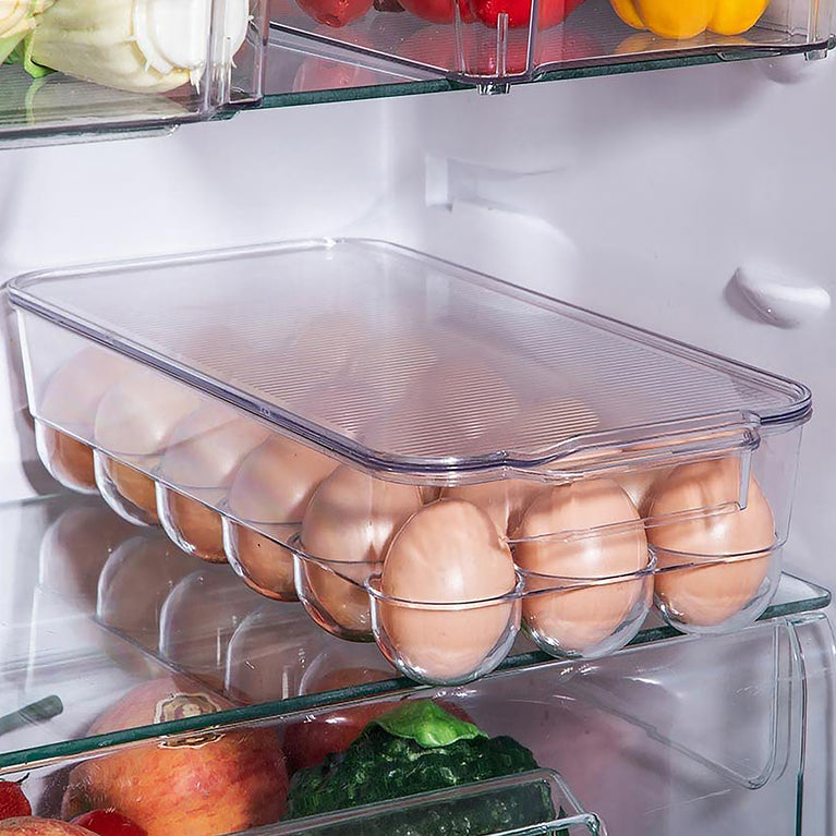 Plastic 18 Cavity Egg Storage Box Or Egg Trays For Refrigerator With Lid Handles High Quality Rectangular Egg Tray Box For 18 Egg (1 Pc)