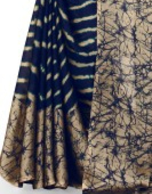 Printed, Striped Leheria Chiffon, Georgette Saree (Dark Blue)