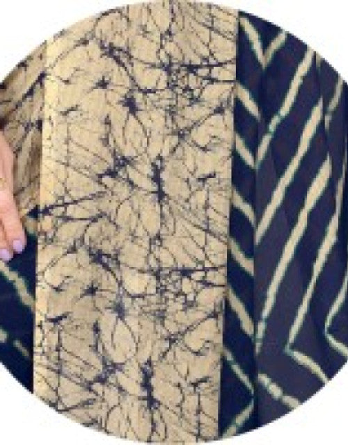 Printed, Striped Leheria Chiffon, Georgette Saree (Dark Blue)