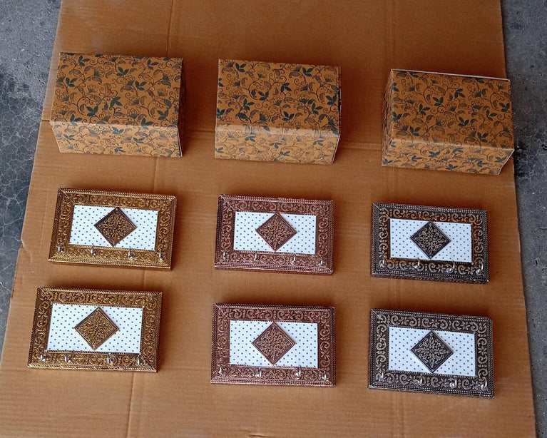 7598 Handicraft Meenakari Wooden Keyholder Wall Hanging Key Holder Style For Your Home Decor Gift Keys Stand For Entryway Kitchen Office Bedroom Decorative Keys Organizer Keyholder (2 Pc Set)