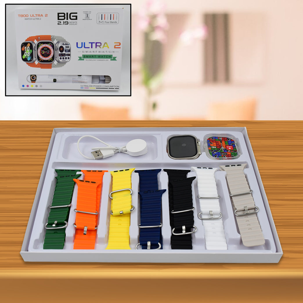 7 In 1 Ultra Smart Watch Combo With Seven Classic Straps Transparent Screen Guard (1 Set Mix Color)