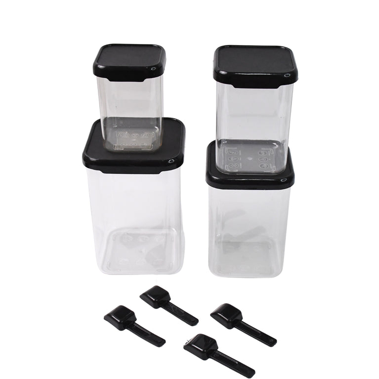 Plastic Air Tight Containers Storage (4 Pc Set With 4 Spoon)