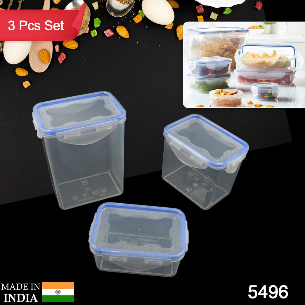 5496 Kitchen Storage Container Set With Food Grade Plastic And Air Seal Lock Lid For Storage Of Grocery Spices Dry Fruits Use For Home Office Restaurant Canteens (3 Piece Set)