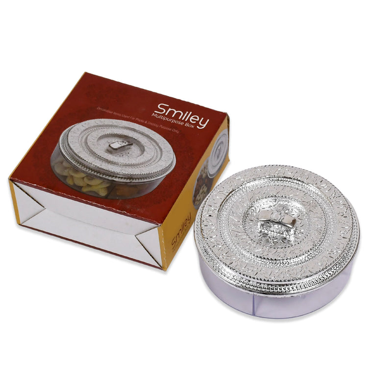 5268 Round Smiley Multi Purpose 4 Compartment Box For Home Kitchen Use