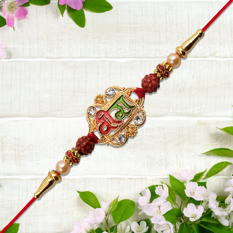 Veera Rakhi With Rudraksha Stone Studded Frame