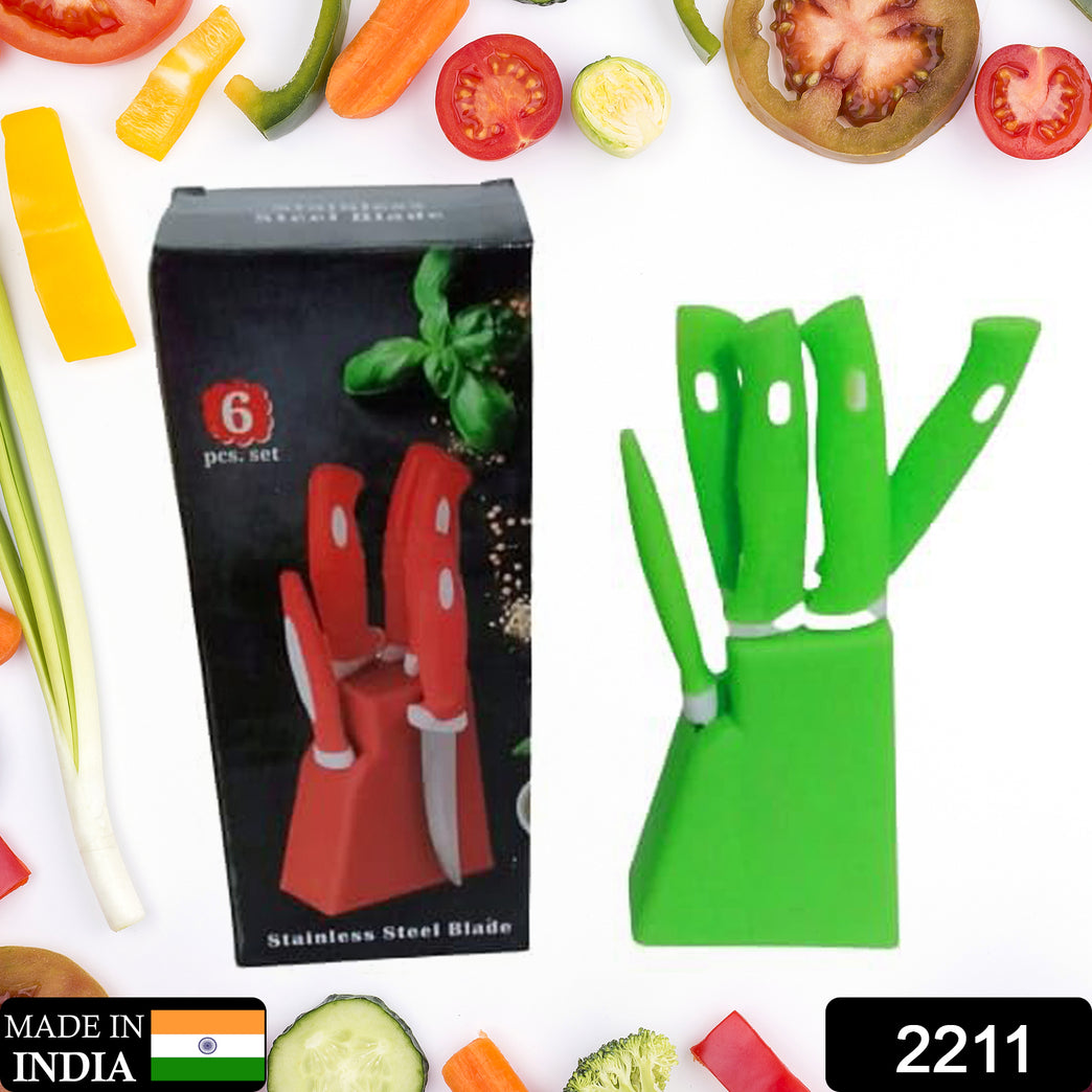 2211 Stainless Steel Knife Peeler Set With Stand - 6 Pcs