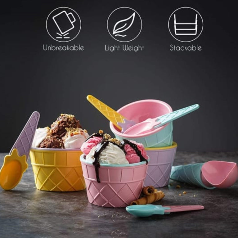5320 Ice-cream Waffle Spoon Bowel Cup Set Premium Ice Cream Set Ice-cream Bowel With Spoon 2pc Couple Bowl Set