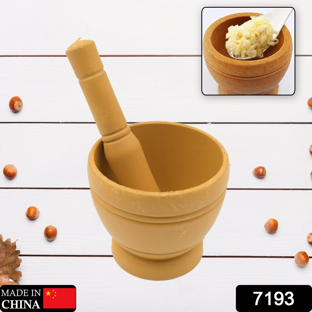 7193 Mortar And Pestle Set For Spices Okhli Masher Khalbatta Kharal Mixer Natural Traditional Grinder And Musal Well Design For Kitchen Home Herb