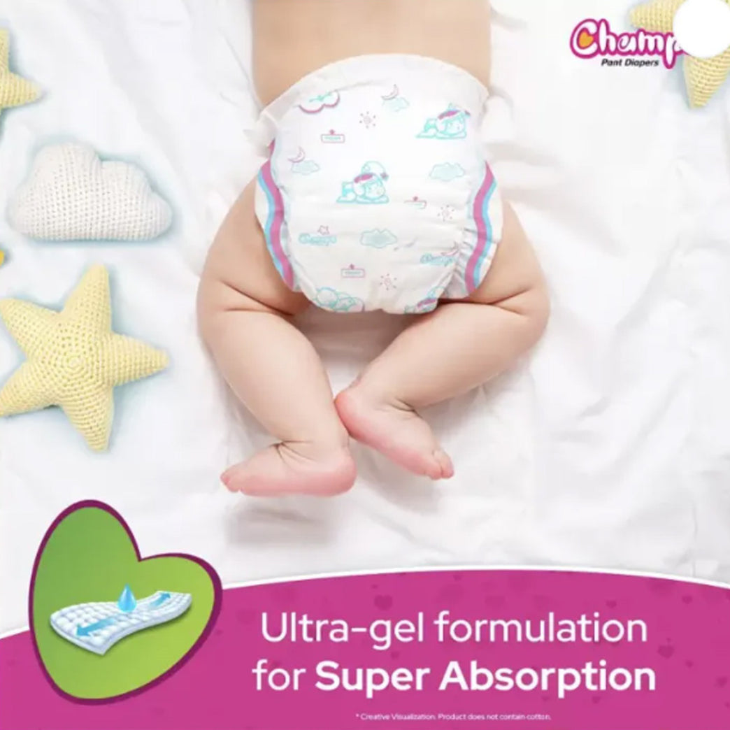 0974 Large Champs Dry Pants Style Diaper- Large (10 Pcs) Best For Travel Absorption Champs Baby Diapers Champs Soft And Dry Baby Diaper Pants (L10 Pcs )