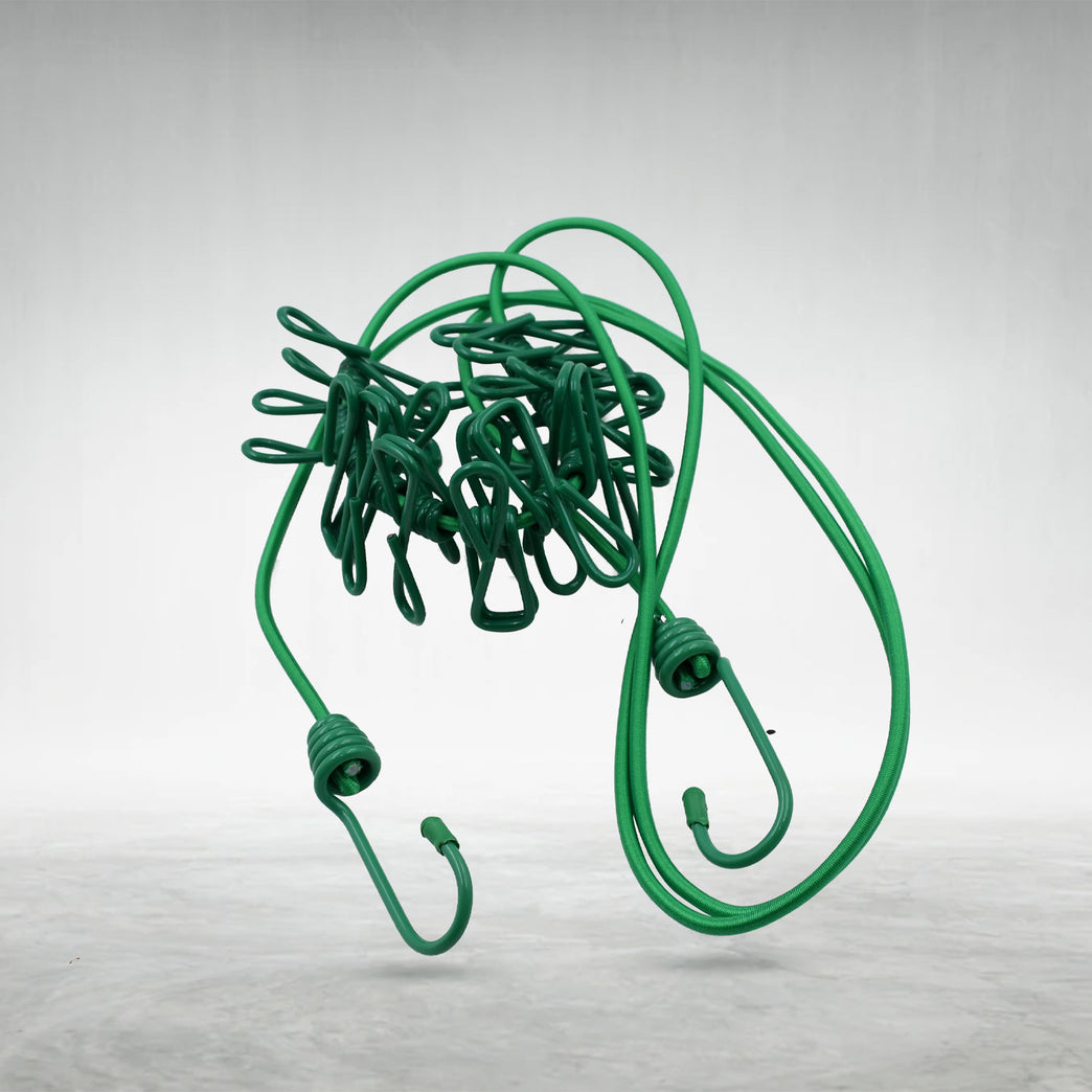 9373 Elastic Cloth Drying Rope With 12 Metal Clip Portable Clothes Line For Home Travel