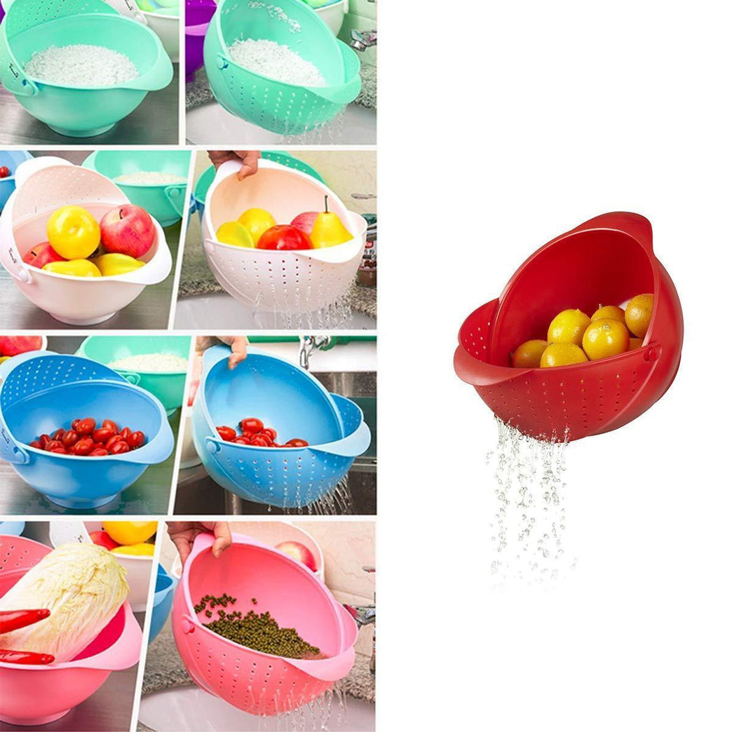 2145 Plastic Revolving Multi Functional Rice Vegetable Fruit Wash Basket Bowl (Multi Colour)