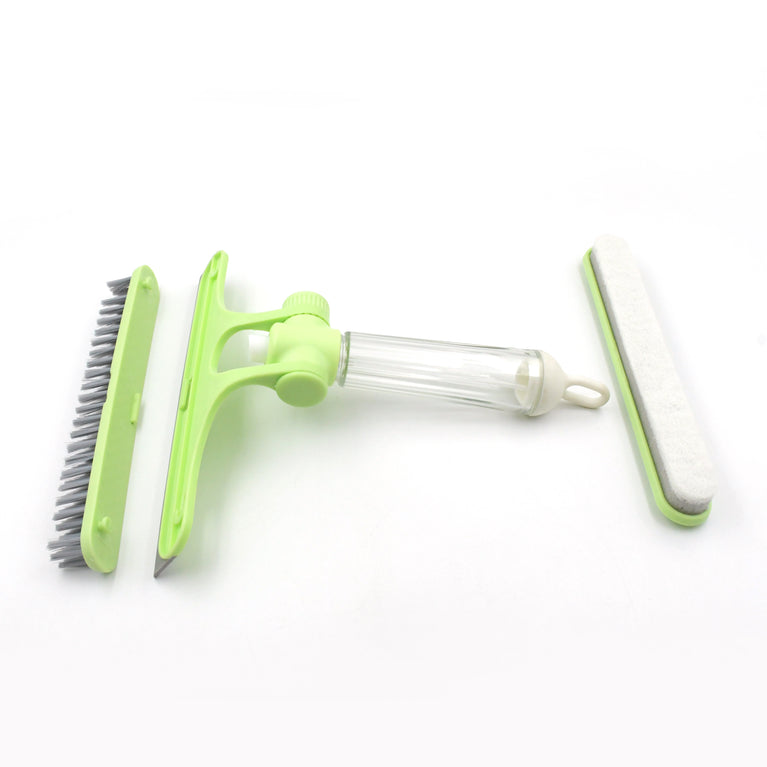4167 4 In 1 Multifunctional Glass Scraper Window Glass Wiper With Watering Can Silicon Cleaning Squeegee With Two Brush Heads Practical Squeegee For Shower Doors Windows Tiles And Car Glass
