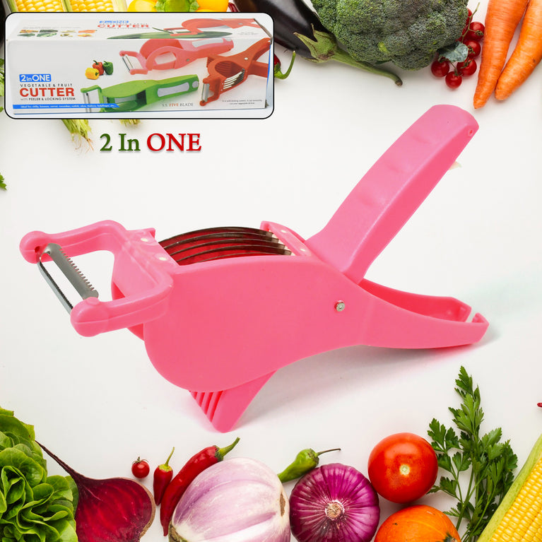 Plastic 2 In 1 Vegetable  Fruit Multi Cutter 5 Blade Vegetable Cutter With Peeler (1 Pc  Multicolor)