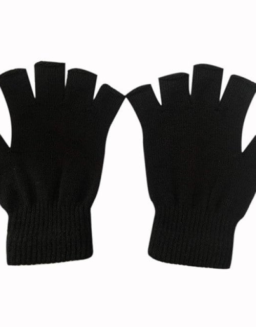 2 Pair Half Finger Gloves Winter Knit Touchscreen Warm Stretchy Mittens Fingerless Gloves in Common Size for Men and Women,black