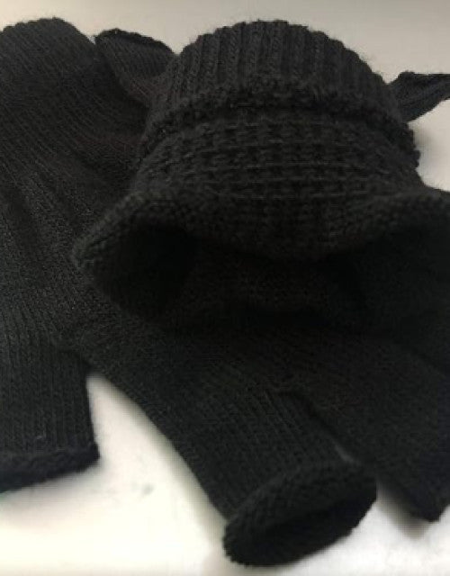 2 Pair Half Finger Gloves Winter Knit Touchscreen Warm Stretchy Mittens Fingerless Gloves in Common Size for Men and Women,black